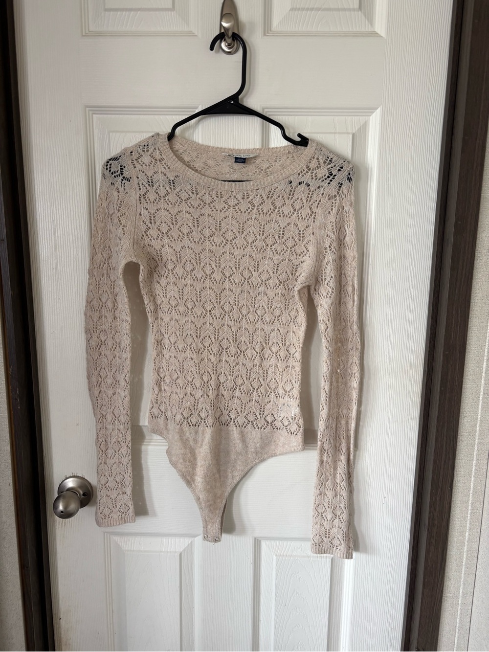 American Eagle Outfitters Lace Knit Long-Sleeve Bodysuit in Light Beige - Picture 2 of 4
